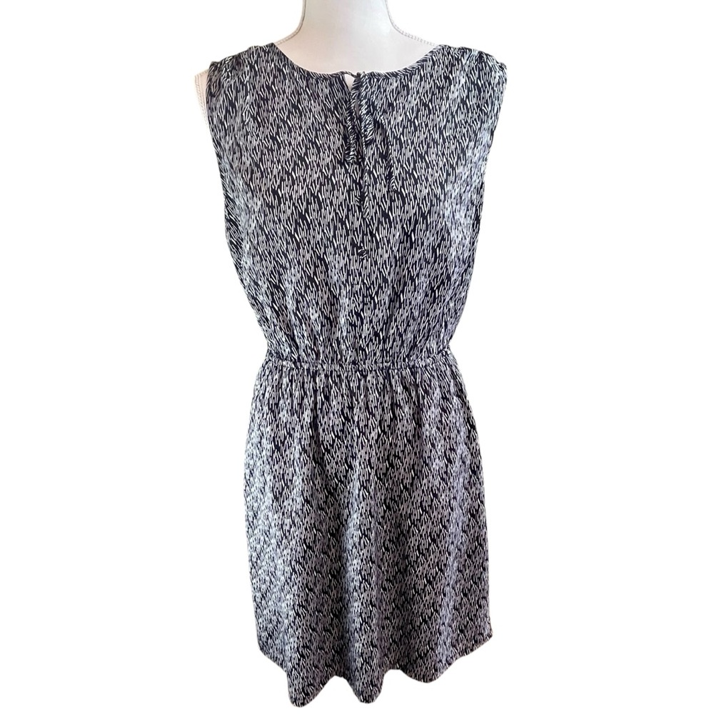 LOFT Ann Taylor Black Print Sleeveless‎ Casual Dress Sz M Wear Everywhere Travel